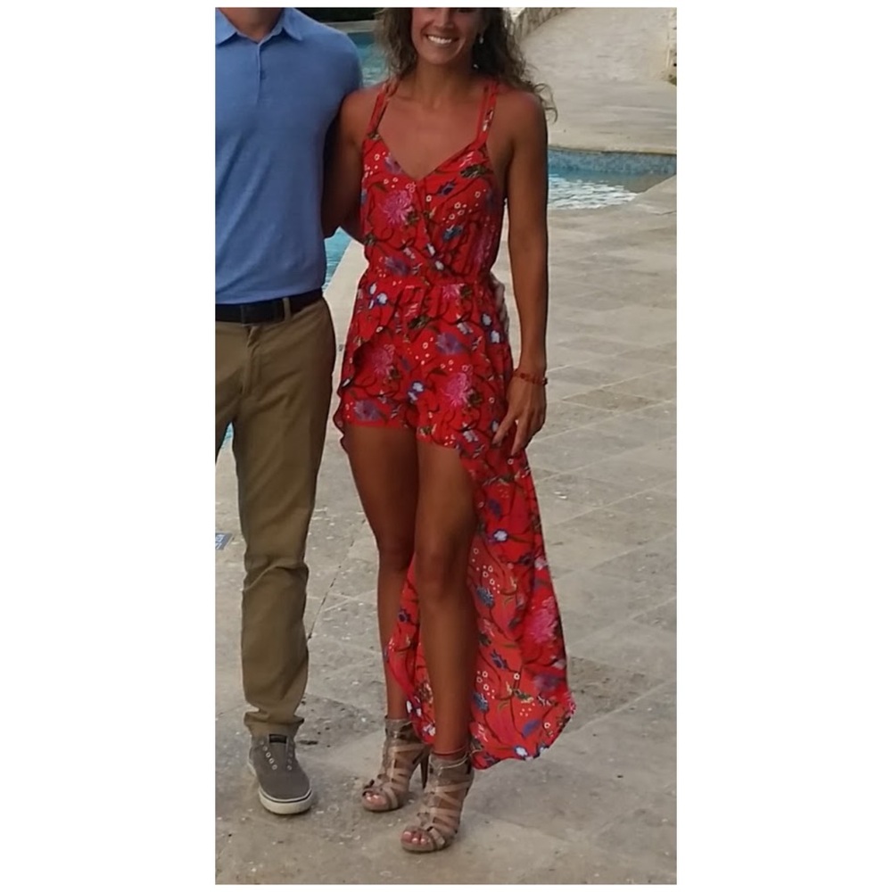Red, floral romper skirt size small
